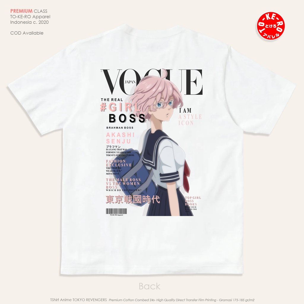 Kaos Anime TOKYO REVENGERS - BRAHMAN GANG Akashi Senju [ Kawaragi Senju ] White