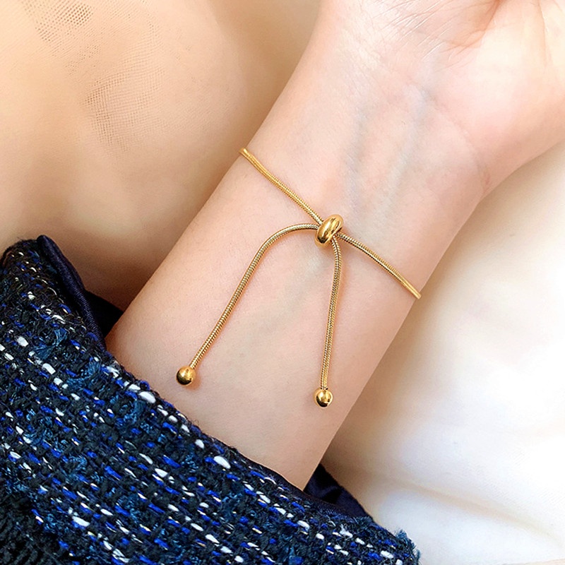 Gelang Titanium Serut Minimalis Lapis Emas 18k Wanita Anti Karat Aksesoris