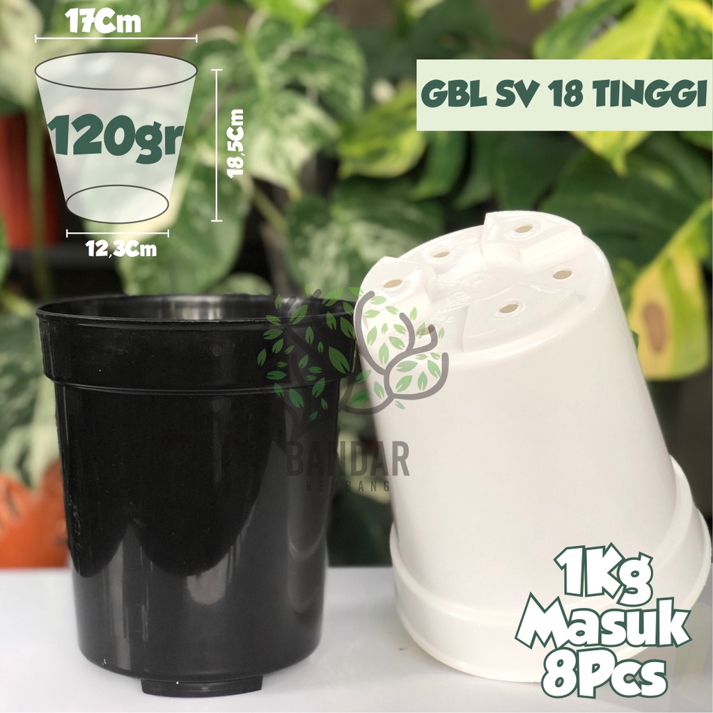 Pot Bunga Hias GBL SV Ukuran 18 Hitam Putih Pot Tinggi Plastik Pot Tower