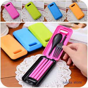 Set Alat Makan Traveling Sendok Garpu Sumpit Free Box Jerami Kotak Sendok Set 3 in 1 Sendok Garpu Travel Set Lengkap Set Alat Makan Isi 3 Travel - Set Sendok Garpu Sumpit - Sendok Set Travel