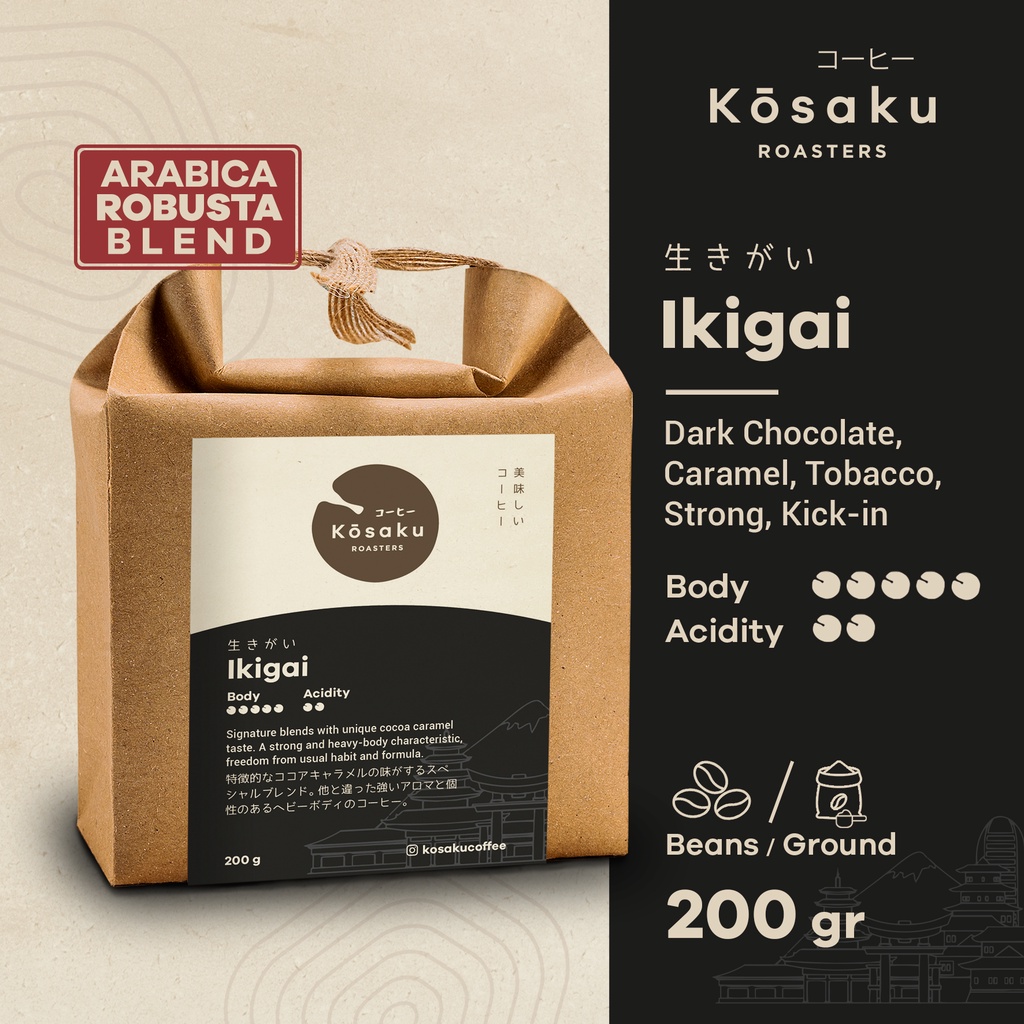 

Kosaku Ikigai Coffee 200gr Biji Kopi Arabika Robusta Blend - Coffee Beans