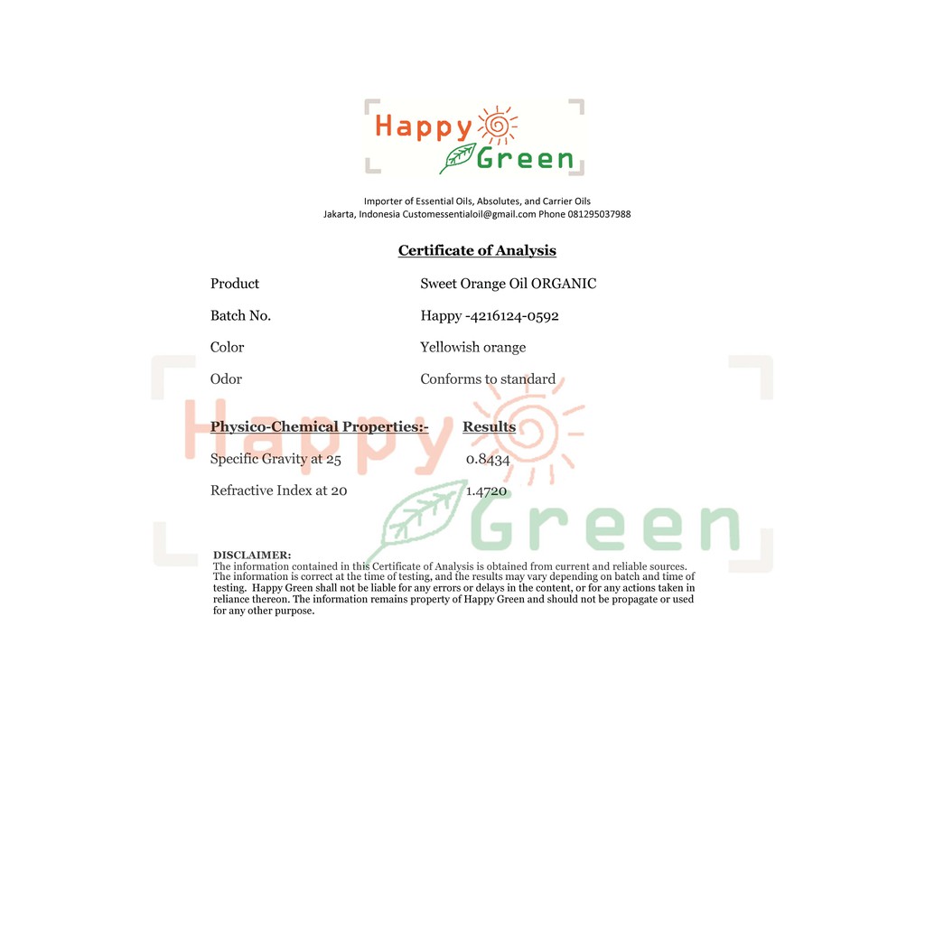 Happy Green ORGANIC Orange Essential Oil  - Minyak Atsiri Orange Organik