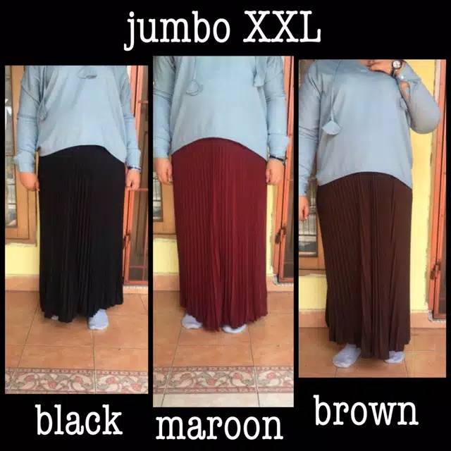 ROK PLISKET JUMBO FIT TO XXL PAYUNG PLEATED SKIRT MURAH MUSLIM IBU ACARA-4