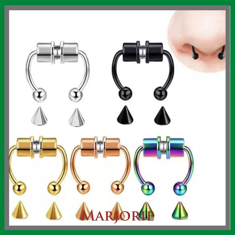 1 Pc Cincin Tindik Hidung Palsu Bentuk U Bahan Stainless Steel Magnet Gaya Punk Rock-MJD