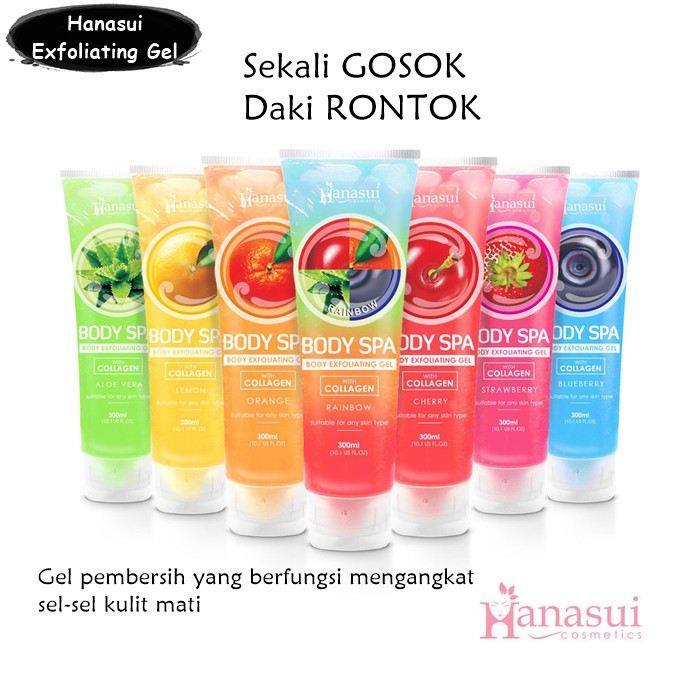 Hanasui body spa 300ml ALOEVERA/CHERRY/BLUEBERRY/LEMON/ORANGE/RAINBOW/RICE, DAN SABUN