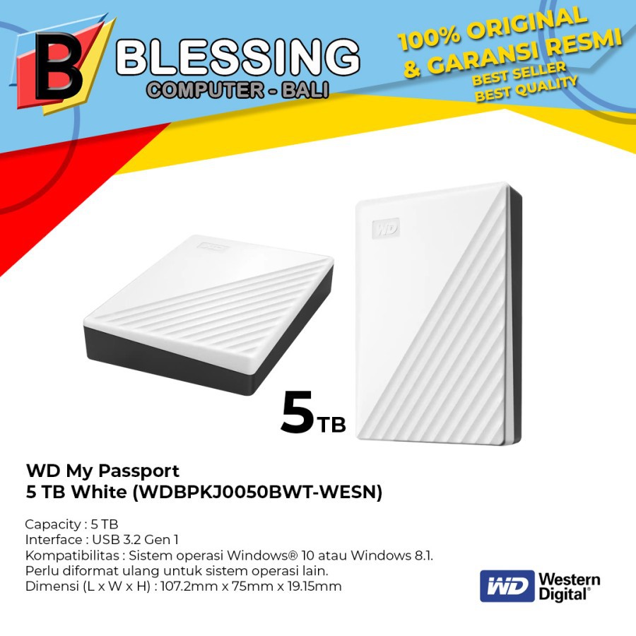 Hardisk External 5TB / Hardisk External WD 5TB My Passport (White)