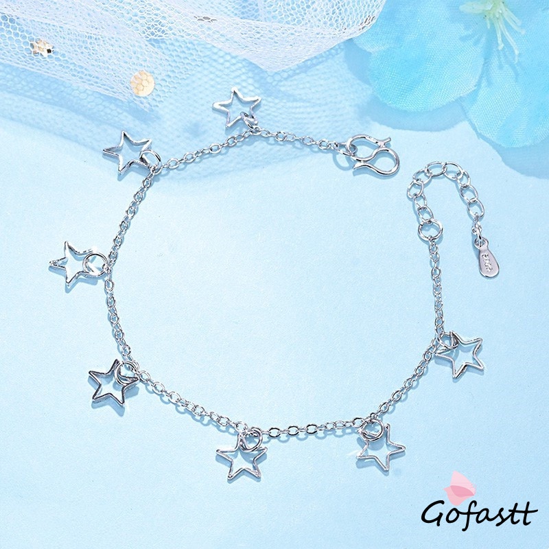 925 Perak Berbentuk Hati Rantai Gelang Bunga Bintang Liontin Korea Fashion Gelang Wanita Hadiah Ulang Tahun G-3