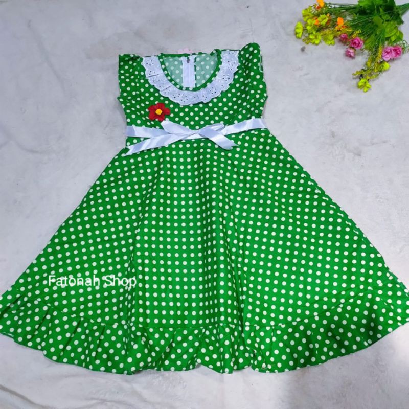 Dress anak 4 5 tahun gaun anak cewek katun rempel baju anak cewek perempuan ( dress polka Dinda )