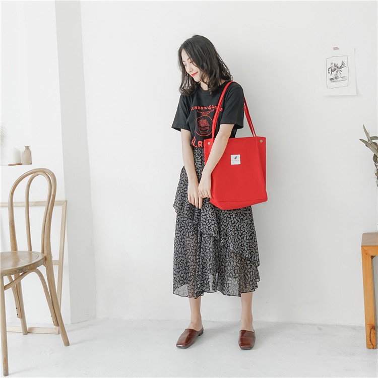 TC-45 tas kanvas canvas merah wanita tote bag import jepang korea high quality