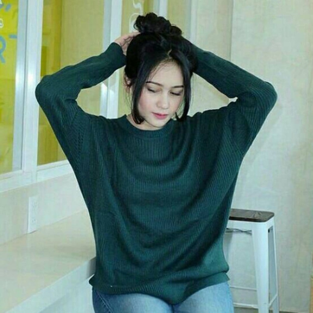 Premium Boxy Jumbo Tebal XL - XXL| Sweater Rajut Korea-Hijau botol