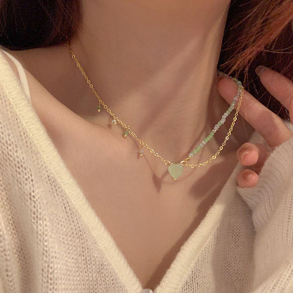 Mxbeauty Cinta Hati Liontin Kalung Warna-Warni Hijau Wanita Collares Aesthetic EMO Perhiasan Peach Hati Kpop Vintage Y2K Aksesoris Klavikula Rantai