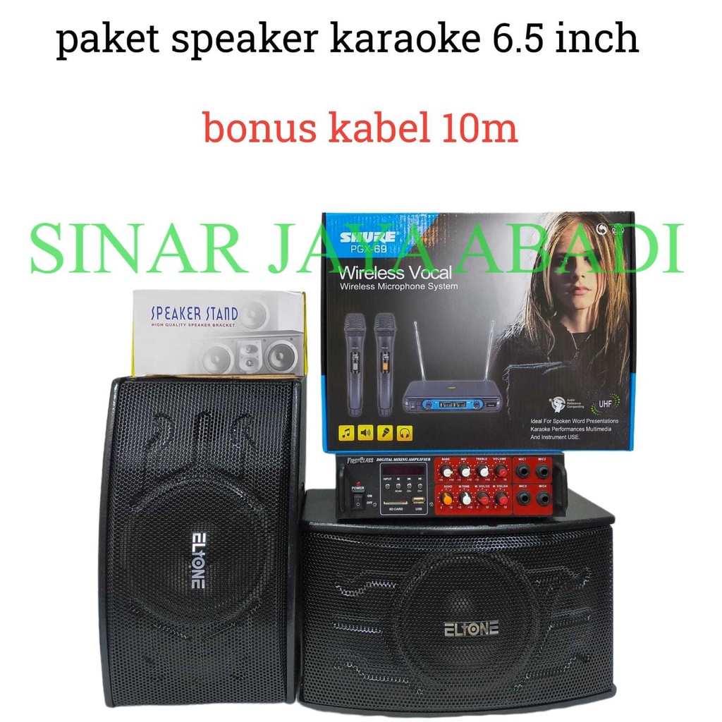 PAKET KARAOKE AMPLI FIRST CLASS SPEAKER ELTONE 6.5 INCH MIC WIRELESS