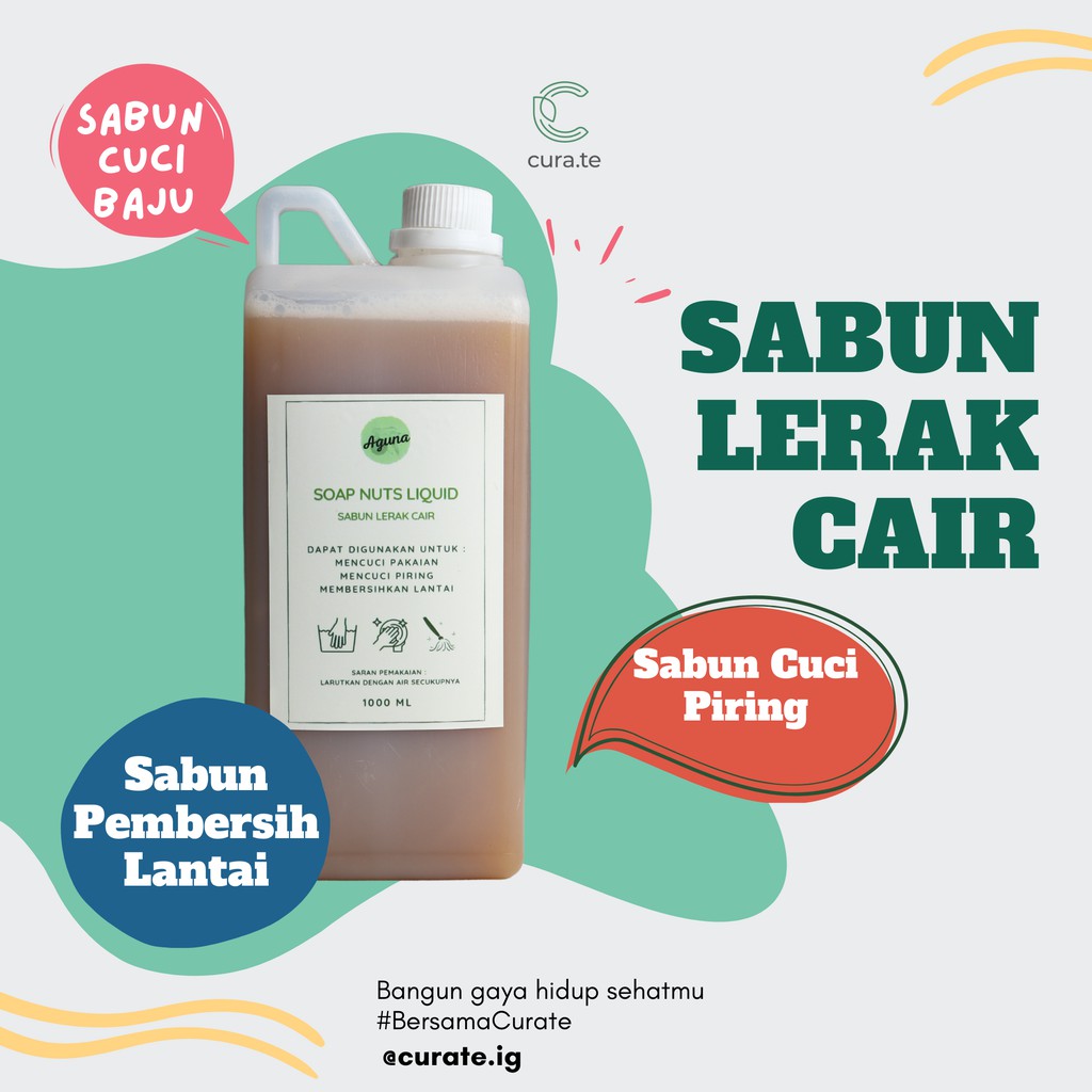 AGUNA SABUN LERAK CAIR 1L DETERJEN CUCI BAJU PIRING PEL SOAP NUTS ALAMI