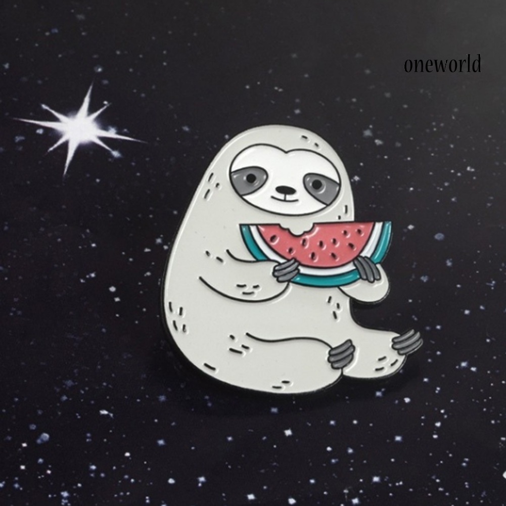 OW@ Lovely Cartoon Sloth Eating Watermelon Unisex Enamel Lapel Badge Brooch Pin