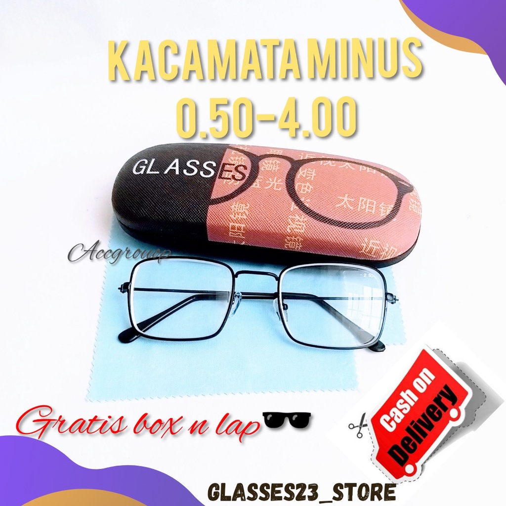 NEW Kacamata Minus Optik MINUS -0.50 S/D -4.00 Jarak jauh Pria Wanita Unisex Frame Kotak