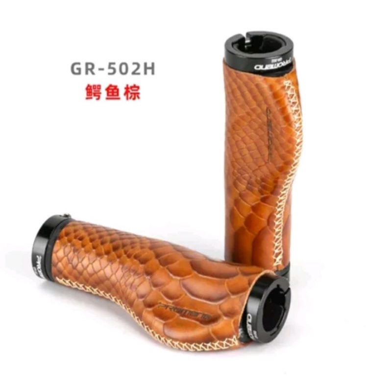 Promend GR-502H Cowhide Grip Sepeda Handgrip Leather Doubel Lock Grip Sepeda