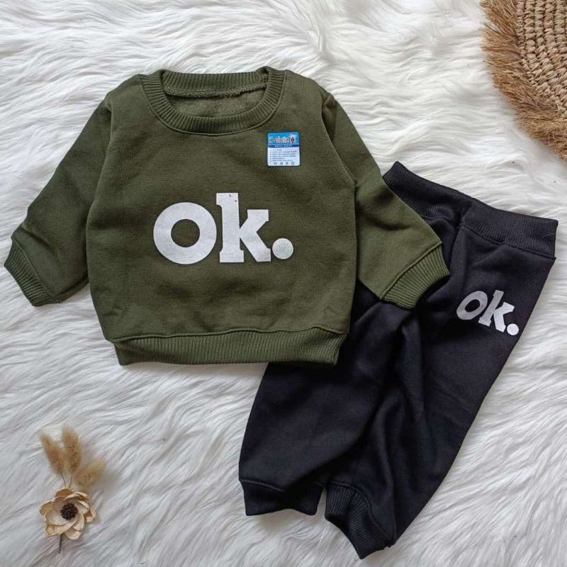 Setelan sweater bayi fleece OK baju hangat bayi setelan bayi 3-18 bulan