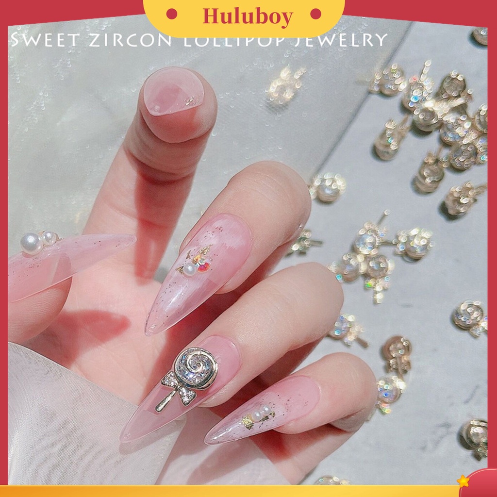 Huluboy Huluboy♡ 3pcs / Set Ornamen Permen Lollipop 3D Aksen Berlian Imitasi Untuk Manicure