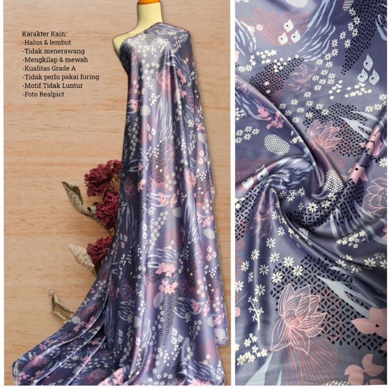 Kain Dr Silk Motif Bunga Velisha harga setengah meter