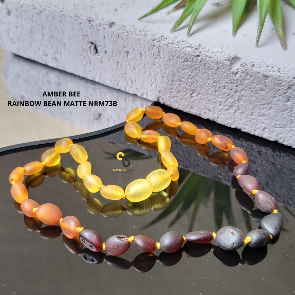 Kalung Amber Bayi Tumbuh Gigi ORI Baltic Premium Matte Rainbow Beans NGRB73B By Amber Bee