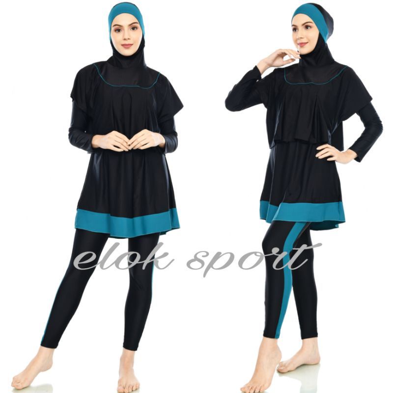 BARU Setelan Baju Renang Wanita Muslimah Lengan Panjang Hijab Celana Rok Berenang Syari Muslim Jumbo-5