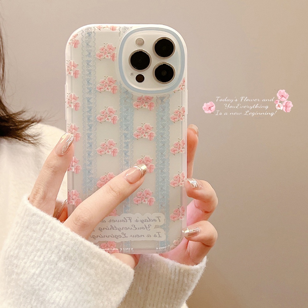 Soft Case Motif Print Bunga Aksen Renda Anti Sidik Jari Untuk Iphone 7 8 PLUS X XR XS 11 12 13 MINI PRO MAX SE 2020
