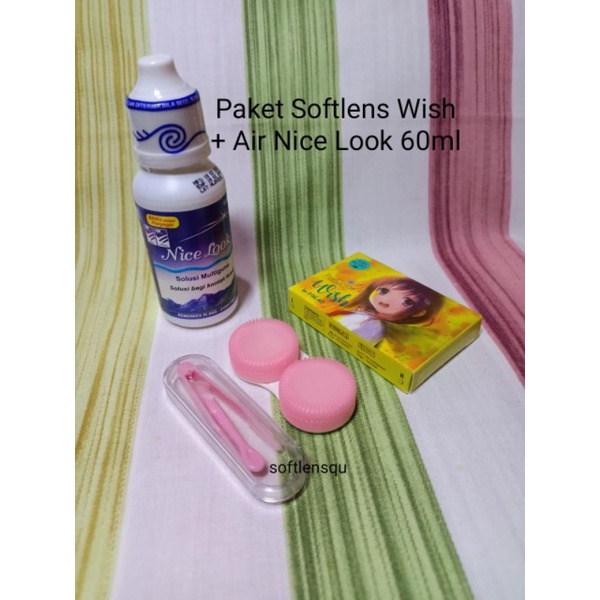 COD Paket Softlens Wish Big Eyes By Irislab Normal Dia 16mm + Air Softlens Nice Look / Pure n Soft 60ml + Pinset + Lenscase