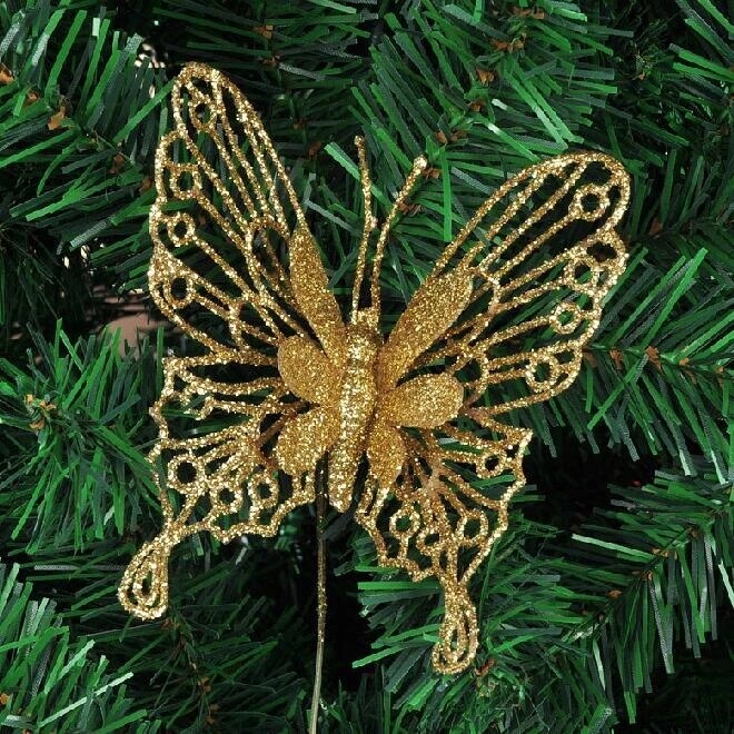 Hiasan Ornamen Natal Kupu-Kupu Glitter Hollow Butterfly Ornamen Natal Untuk Dekorasi Pohon Natal