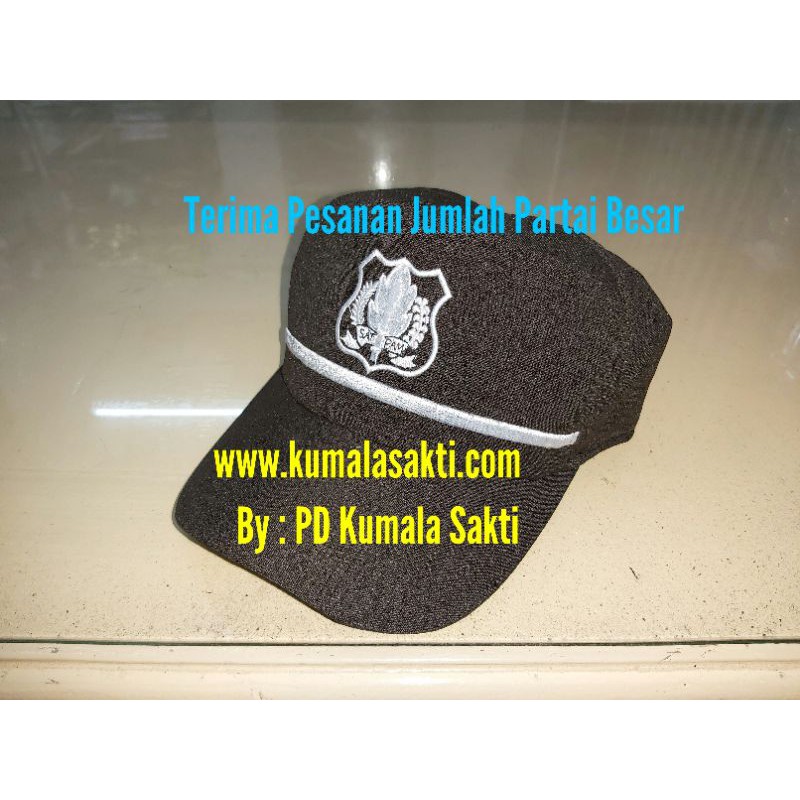 Topi Security Coklat Logo Lis Putih Larici Satpam-Kaos Security-Rompi Security-Kopel Security-Sabuk Satpam