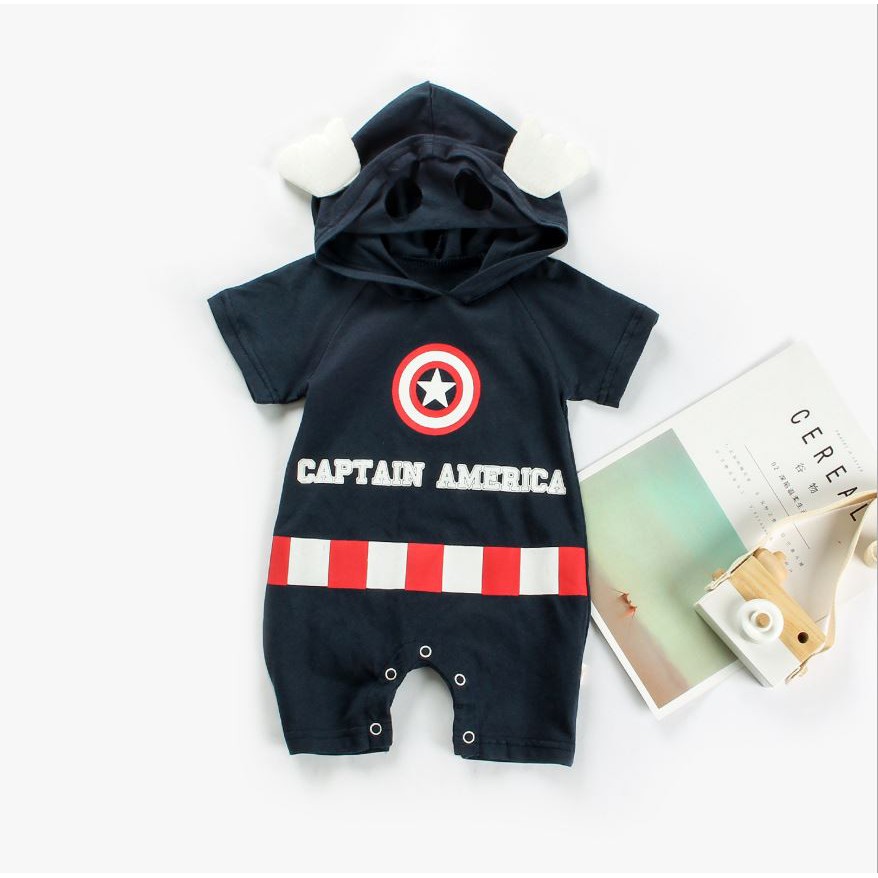 Baju Jumper Romper Anak Bayi Hoodie Superhero Batman, Superman, Spiderman, Captain America-3