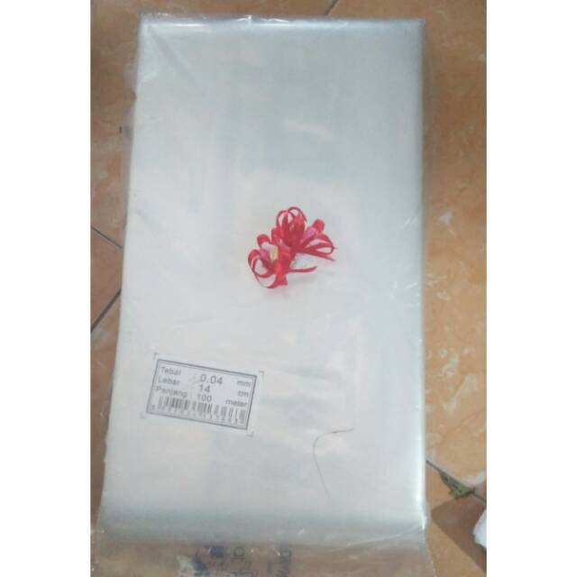 

Plastik rol pp bening uk 14cmx100 m tebal 0,04micron