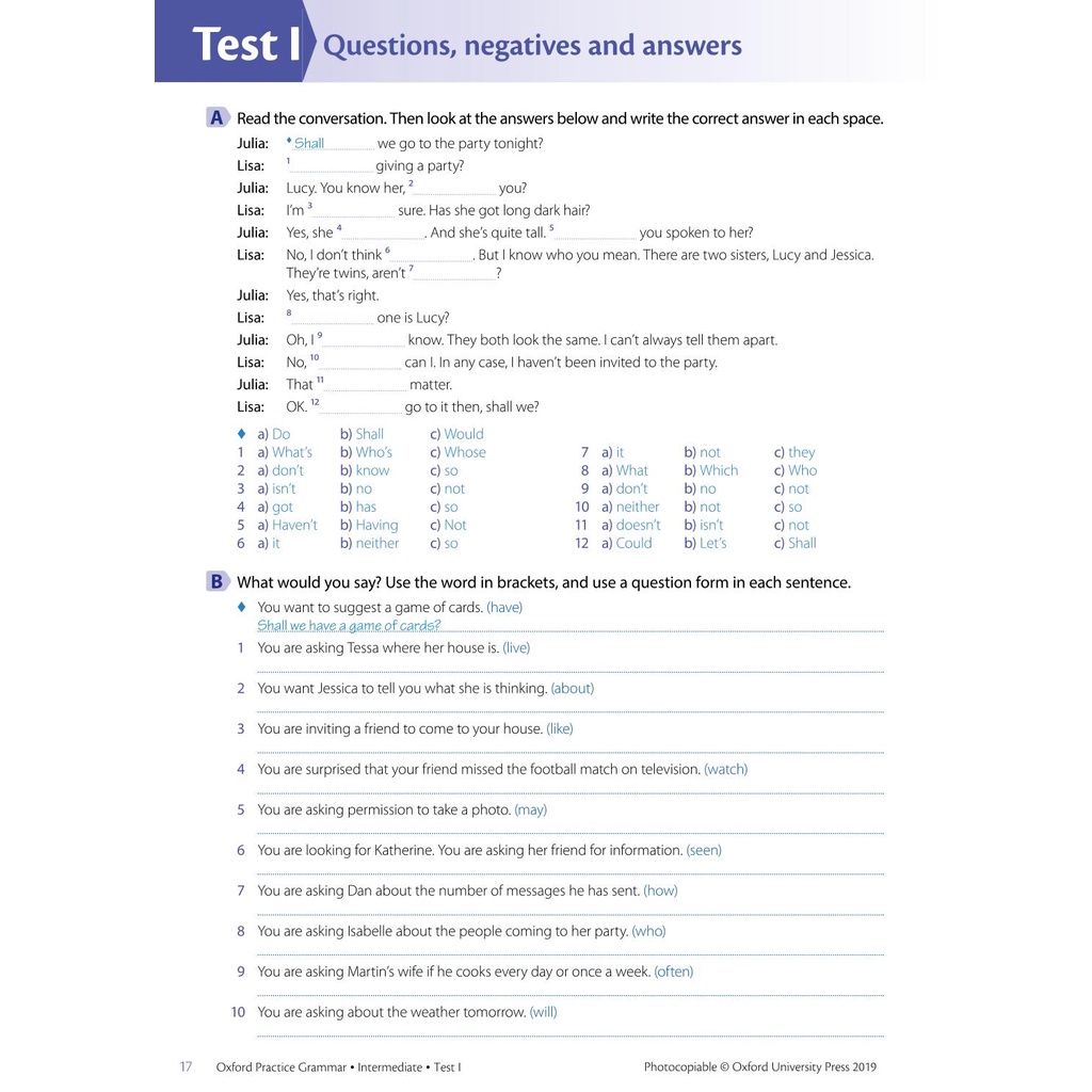 【OXFORD PRACTICE GRAMMAR – BASIC, INTERMEDIATE, ADVANCED TESTS】TATA BAHASA PRAKTIK OXFORD - TES LEVEL DASAR, MENENGAH, LANJUTAN │ BUKU TES KEMAMPUAN BAHASA INGGRIS (ENGLISH) + KUNCI JAWABAN JILID LENGKAP 1 - 3-6