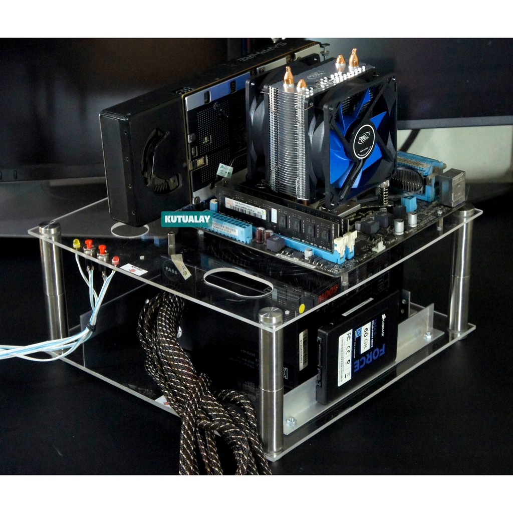 Casing Benchtable Micro ATX Open Air Acrylic Akrilik Komputer PC CPU