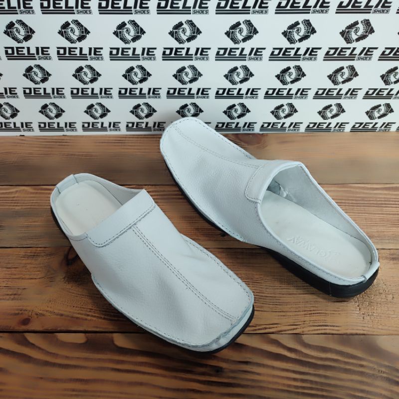 Sepatu sandal bustong pria putih kulit asli/sandal sepatu slop pria kulit