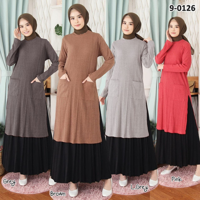 Sheshop - Baju Atasan Wanita Terbaru Tunik Kaos Rajut 9-0126 - pink