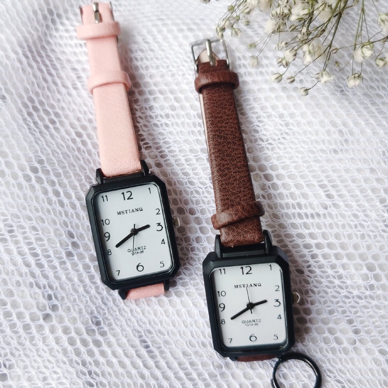 [MS108] JT 17 - Jam Tangan Wanita Analog Kotak / Gaya Casual Dengan Strap Pu Import