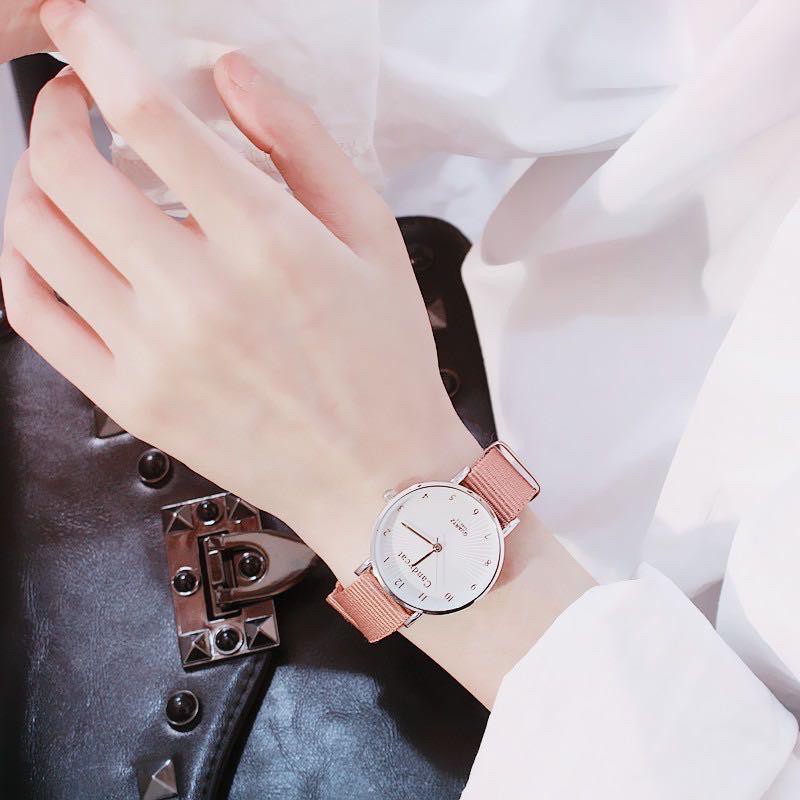 Jam Tangan Wanita Analog Quartz Casual Simple CandyCat Chic Strap Nylon Kanvas  Fashion Watch JF070-1