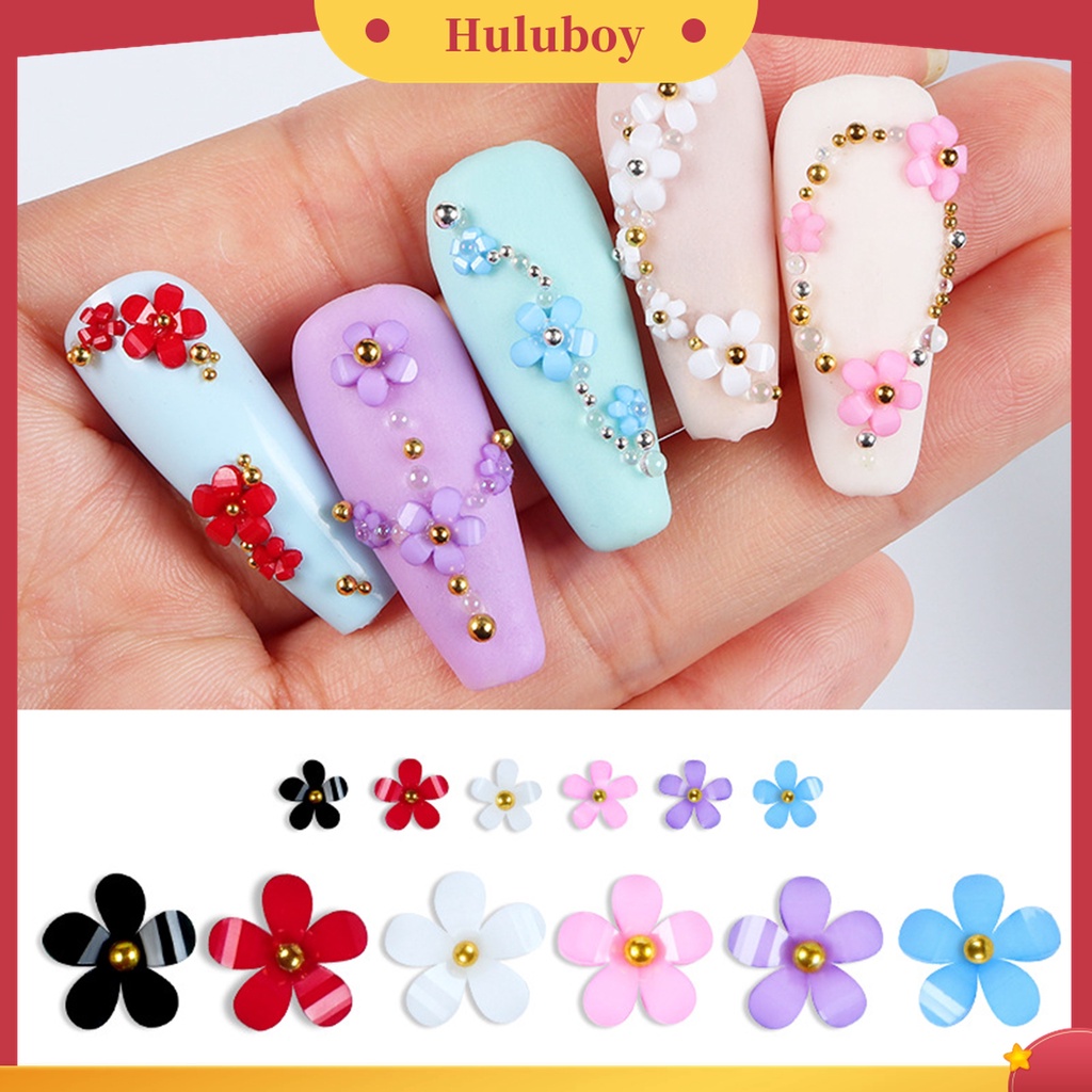 Huluboy Huluboy♡ 6 Sekat / Set Hiasan Kuku Bentuk Kelopak Bunga Bahan Resin Untuk Aksesoris Nail Art / Manicure