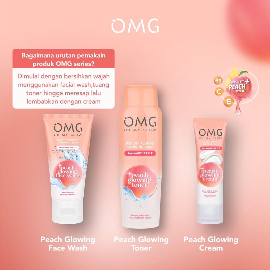 OMG Oh My Glow Peach Glowing | Toner Face Wash Cream Sachet