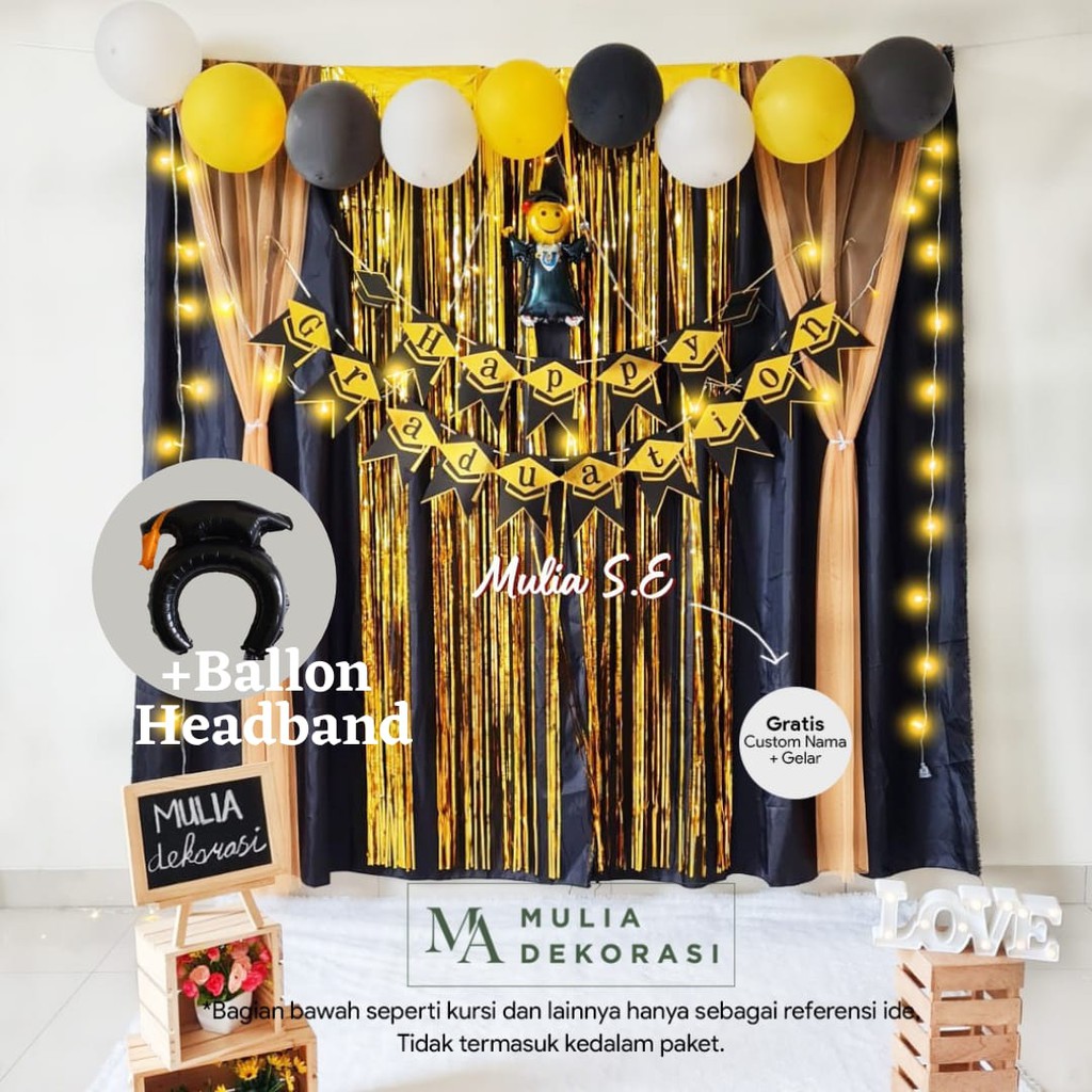 Dekorasi Backdrop Wisuda Kelulusan Background Bekdrop DIY Paket Graduation + Ballon Toga