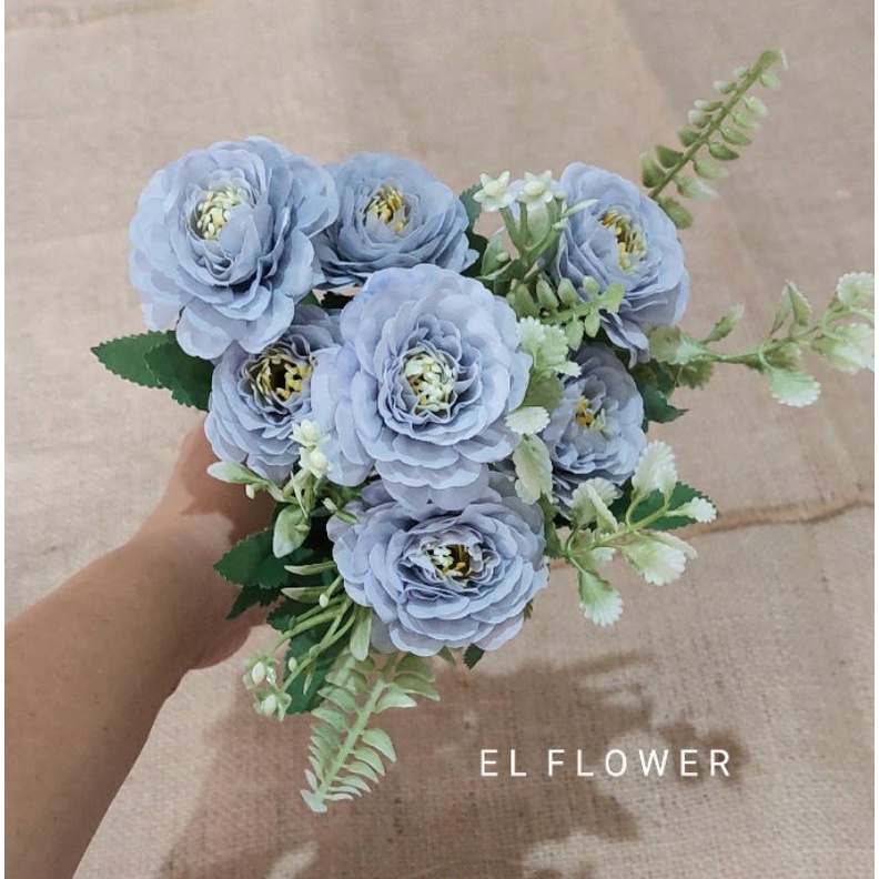 Bunga Zinnia K7 bunga artificial dekorasi-Blue