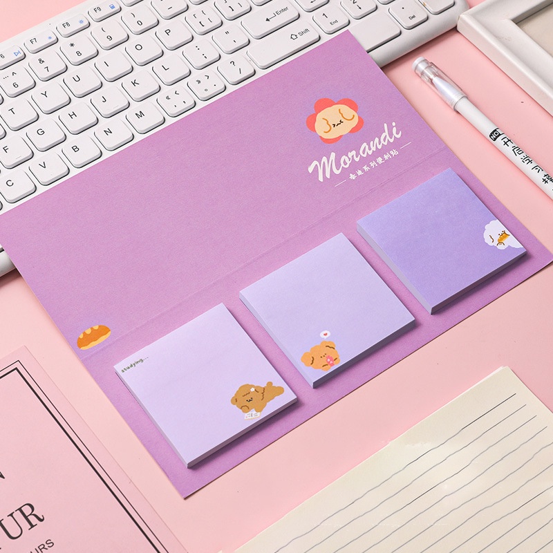 sticky note / memo pad morandi 3in1 cute design-Ungu