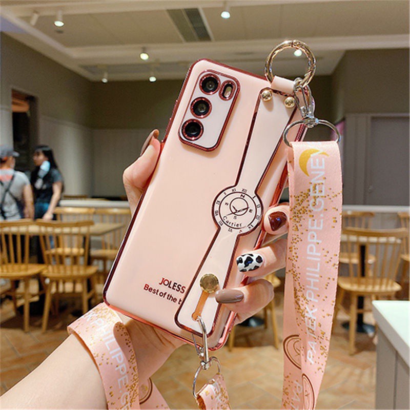 IPhone 7 8Plus SE X XS XR XSMAX 11 11pro 11/12promax 12 Anti-drop Electroplating Pure Color Silicone Mobile Phone Case With Strap