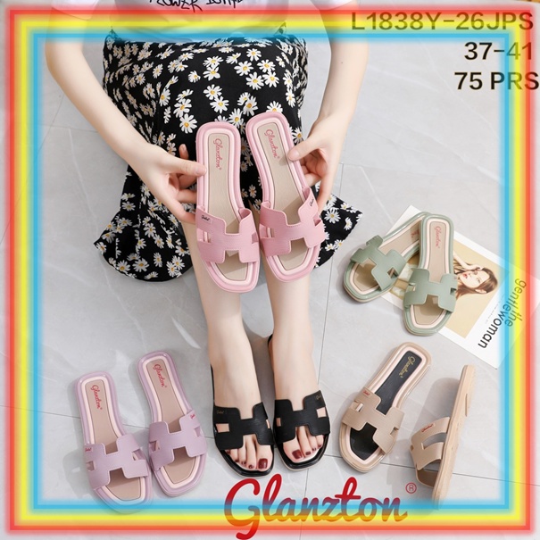 L1838Y26JPS Sandal Selop Wanita Jelly Doff Model H Sendal Slop Dua Warna Elegan Impor Glanzton