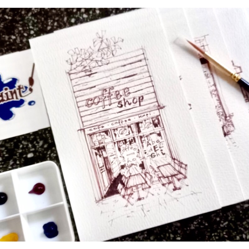 

Painting Picture Watercolor termasuk kuas dan cat air, 5 kartu/ DIY/ Coloring Watercolor Picture