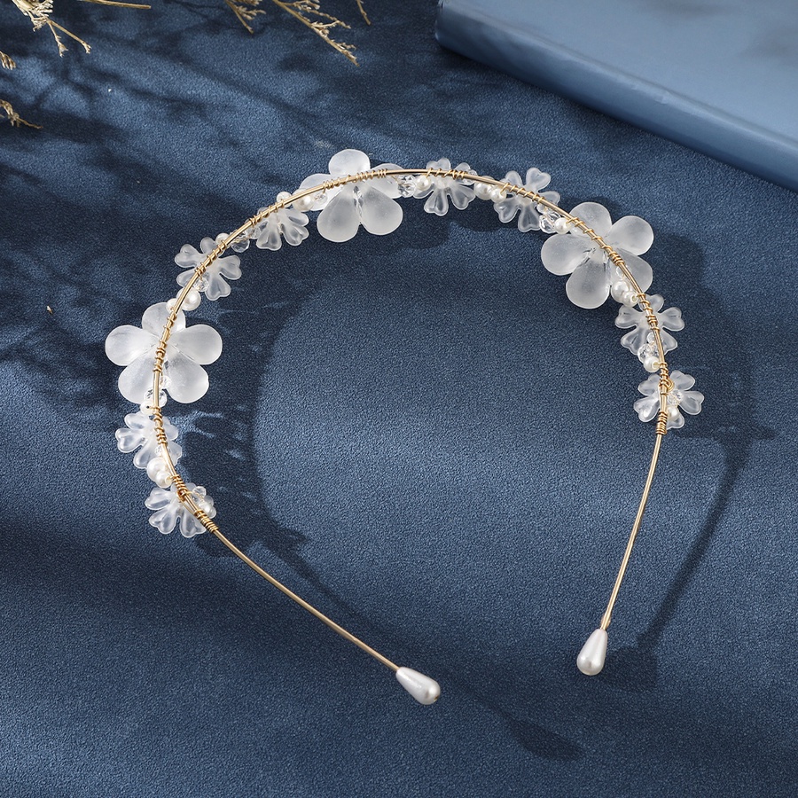 Headband Bentuk Bunga Aksen Kristal Dan Mutiara Bahan Alloy Gaya Korea Untuk Wanita