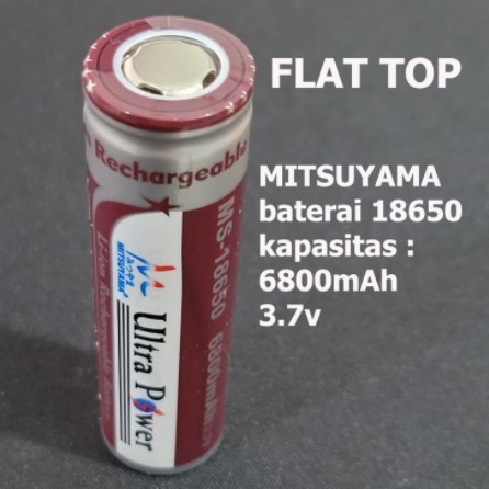 Mitsuyama Baterai Cas 18650 Kepala Rata Ultra Power 6800mAh 1 Pcs Flat Top Original