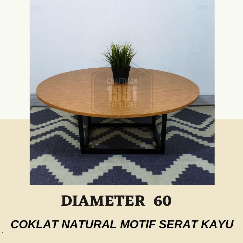 MEJA BULAT KAKI KOTAK COKLAT SERAT KAYU DIAMETER 60CM/MEJA MAKAN/MEJA CAFE/MEJA LESEHAN/CRAFTMAN1981