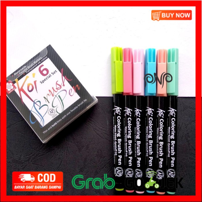 

(BISA COD) Sakura Koi Coloring Brush Pen Set 6 Color Pastel Kuas Calligraphy
