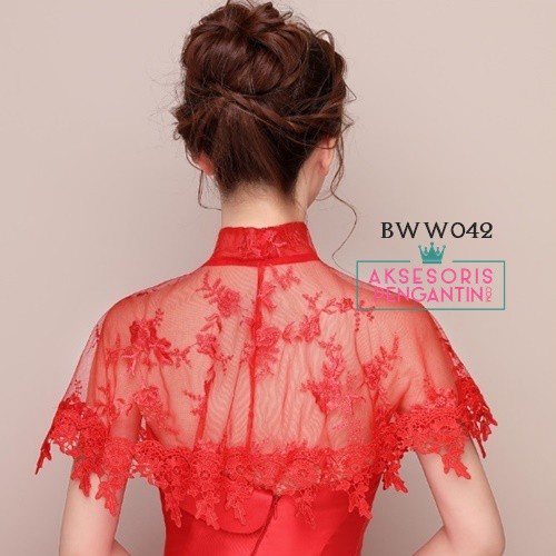 [SIAP KIRIM] BOLERO PENGANTIN RENDA PAKAIAN PESTA WANITA LACE MERAH BWW042